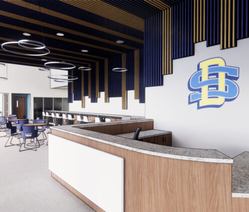 A rendering of the lobby of the SDSU Metro Center