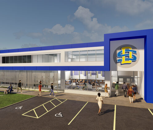 Rendering of the outside of the SDSU Metro Center in Sioux Falls, South Dakota.