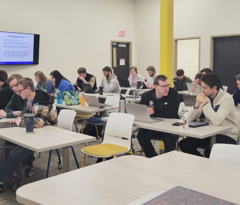 South Dakota State University students interacting during a course Erin Miller is teaching at the Metro Center.