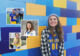 Collage of Hanna Eide that includes a photo of her wearing an SDSU football jersey infront of blue and yellow wall, a photo of her and her husband at an SDSU football game, a photo of her nursing headshot and a photo of her and her son, Baylen.