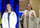 Photo 1: Emily Tisler stands proud in her pharmacy white coat. Photo 2: Natalie Nunez smiles with her thumbs up while she poses in her pharmacy white coat.