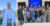 Photo 1: Emily Tisler stands smiling with her thumb up, wearing her pharmacy white coat. Photo 2: Emily Tisler stands with a group of fellow South Dakota State University pharmacy students in the Metro Center in Sioux Falls, South Dakota.