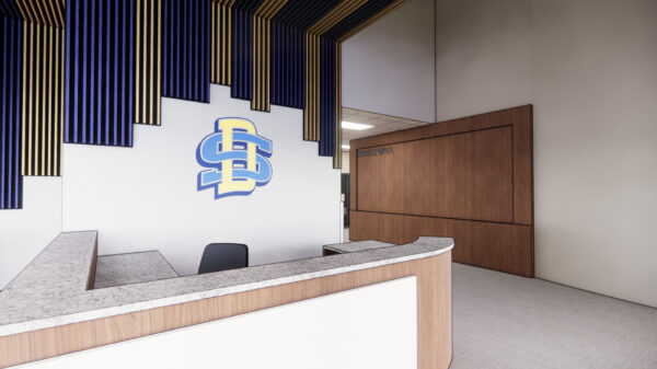 SDSU Metro Center reception area and donor wall