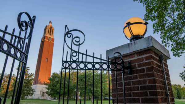 Campanile photographed through the gates of Sylvan Theatre