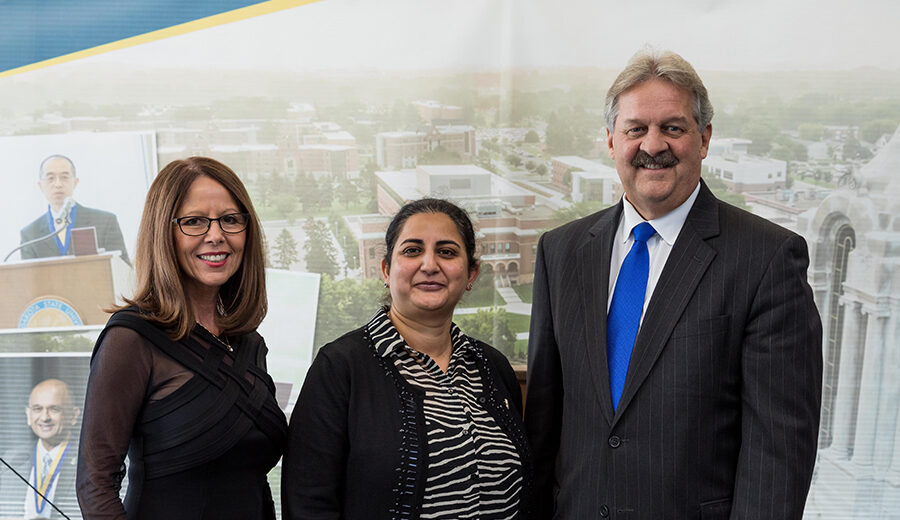 Kevin and Lorie Haarberg with Dr. Komal Raina, Kevin and Lorie Haarberg Chair in Cancer Research