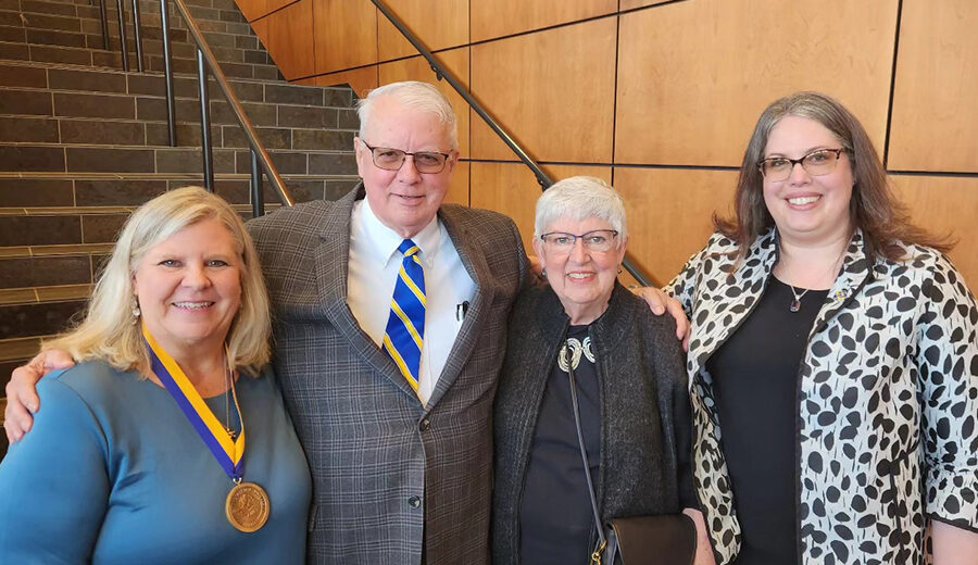 Smiling together after the University Leadership Honors Ceremony is Dr. Christine Larson (Kemp Endowed Professor in Honors Mathematics), Dan and Michele Kemp, and Dean of the Fishback Honors College Rebecca Bott-Knutson.